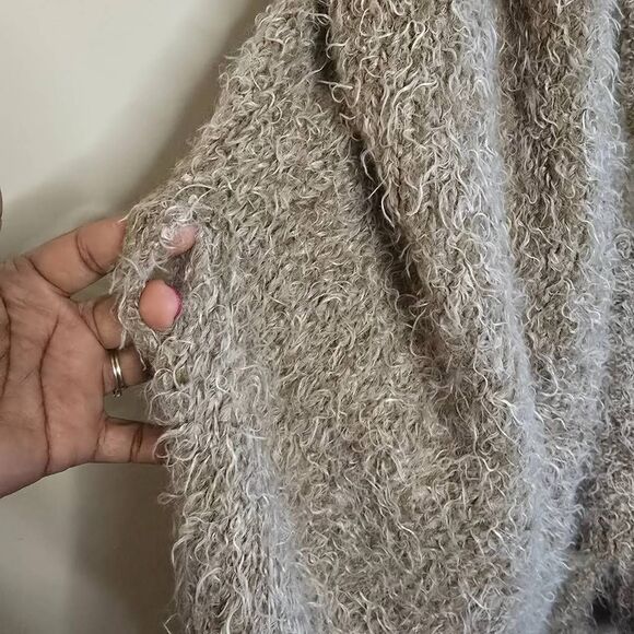 Anthropologie Sleeping on Snow Fuzzy Hooded Cardigan Tan S Soft Cozy Open Front - Picture 12 of 15